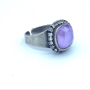 Purple Cushion Cocktail Ring Silver Tone Crystal Halo Statement Ring Adjustable